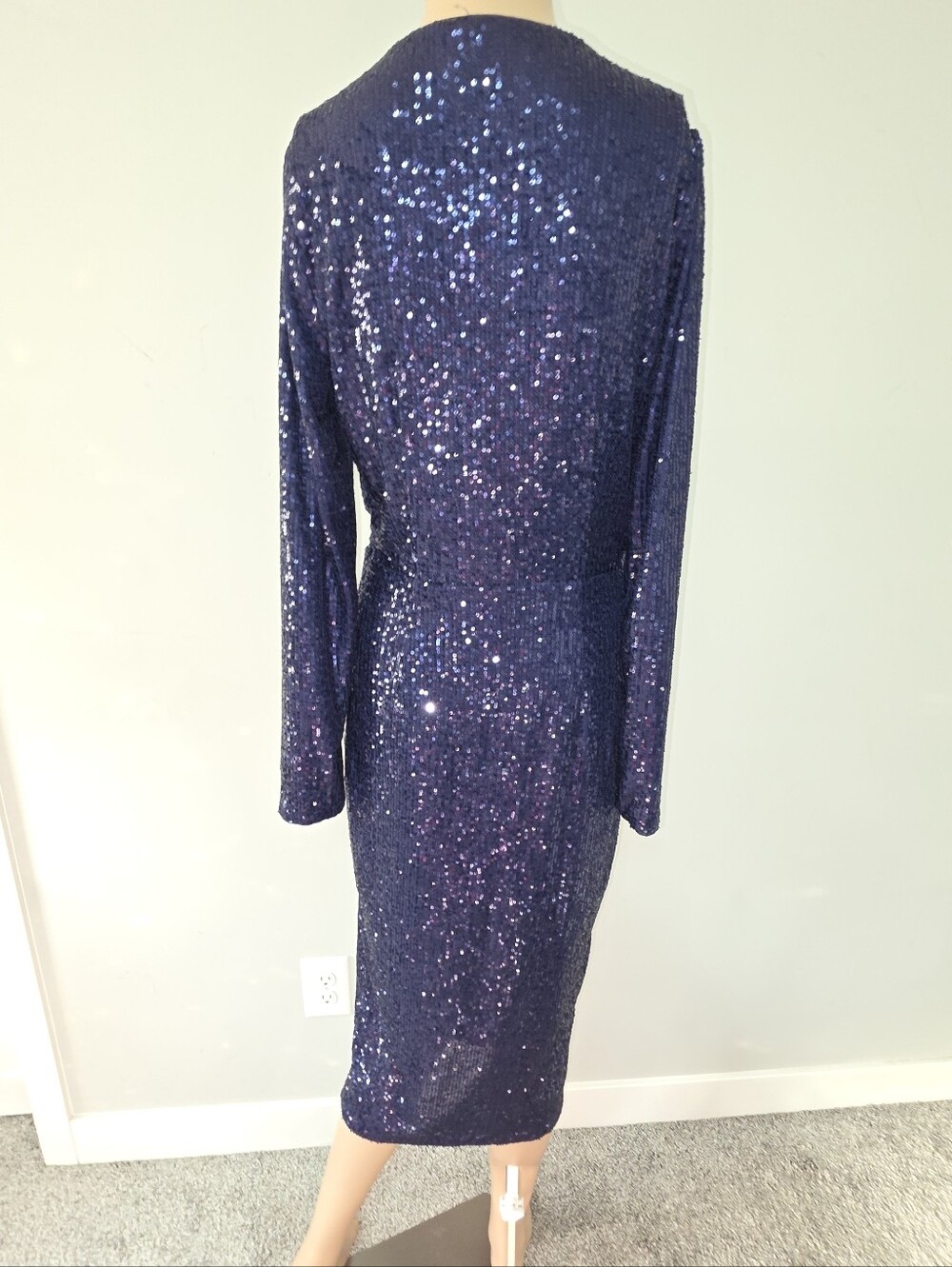 Isaac Mizarahi Live Always Isaac Navy Blue Sequin Wrap Dress XXS Gorgeous! - Picture 13 of 16